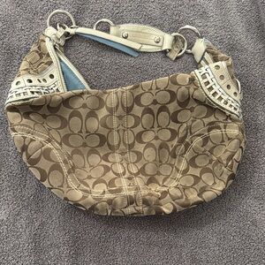 Coach Brown Signature Hobo Bag with Cream Trim